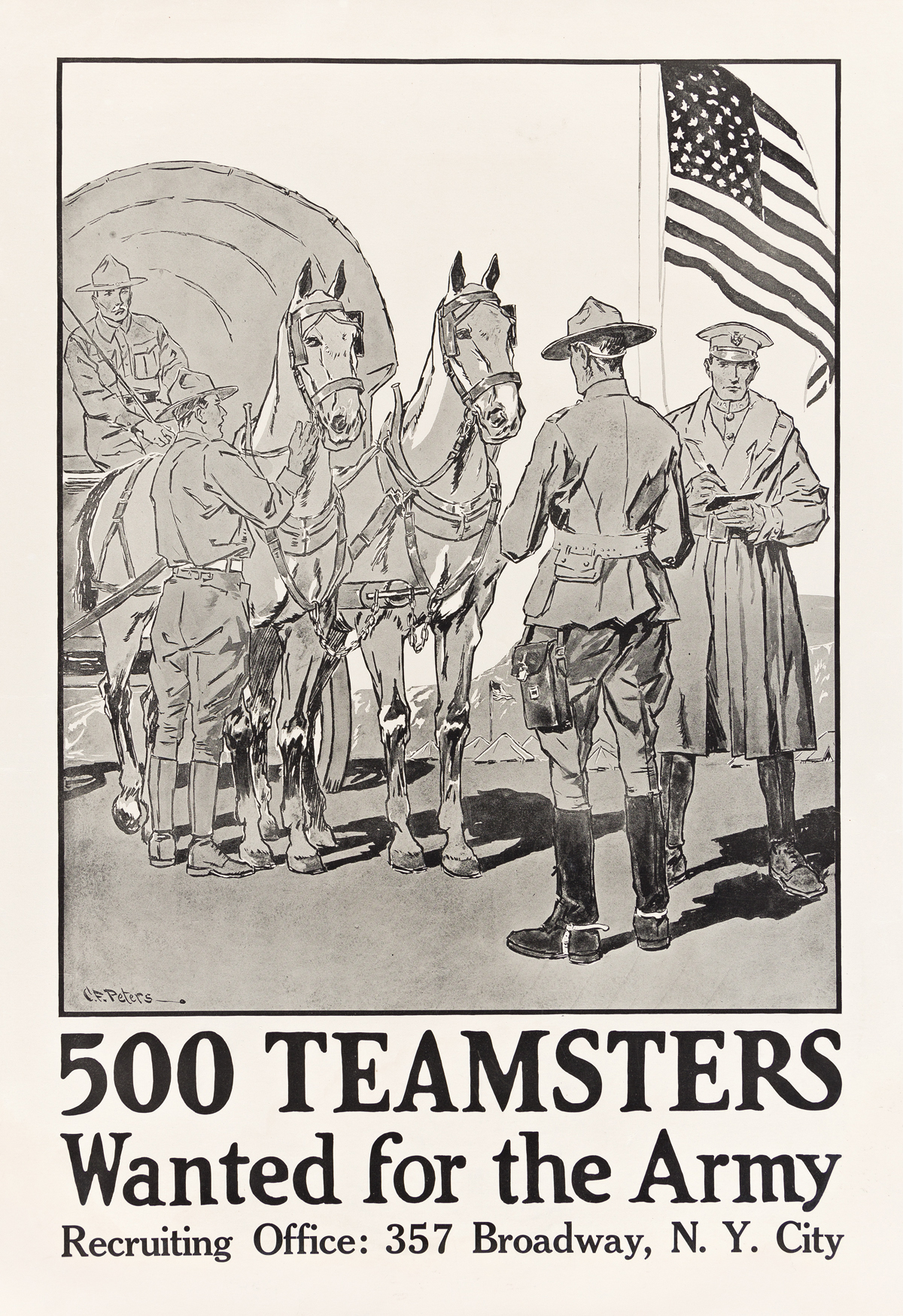 CHARLES FREDERICK PETERS (1882-1948).  500 TEAMSTERS WANTED FOR THE ARMY. 33¼x22¾ inches, 84½x57¾ cm.